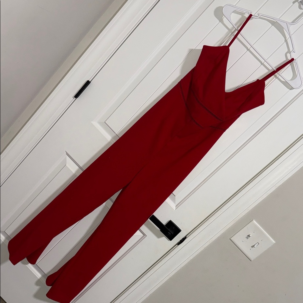 Trixxi Crimson Spaghetti-Strap Jumpsuit